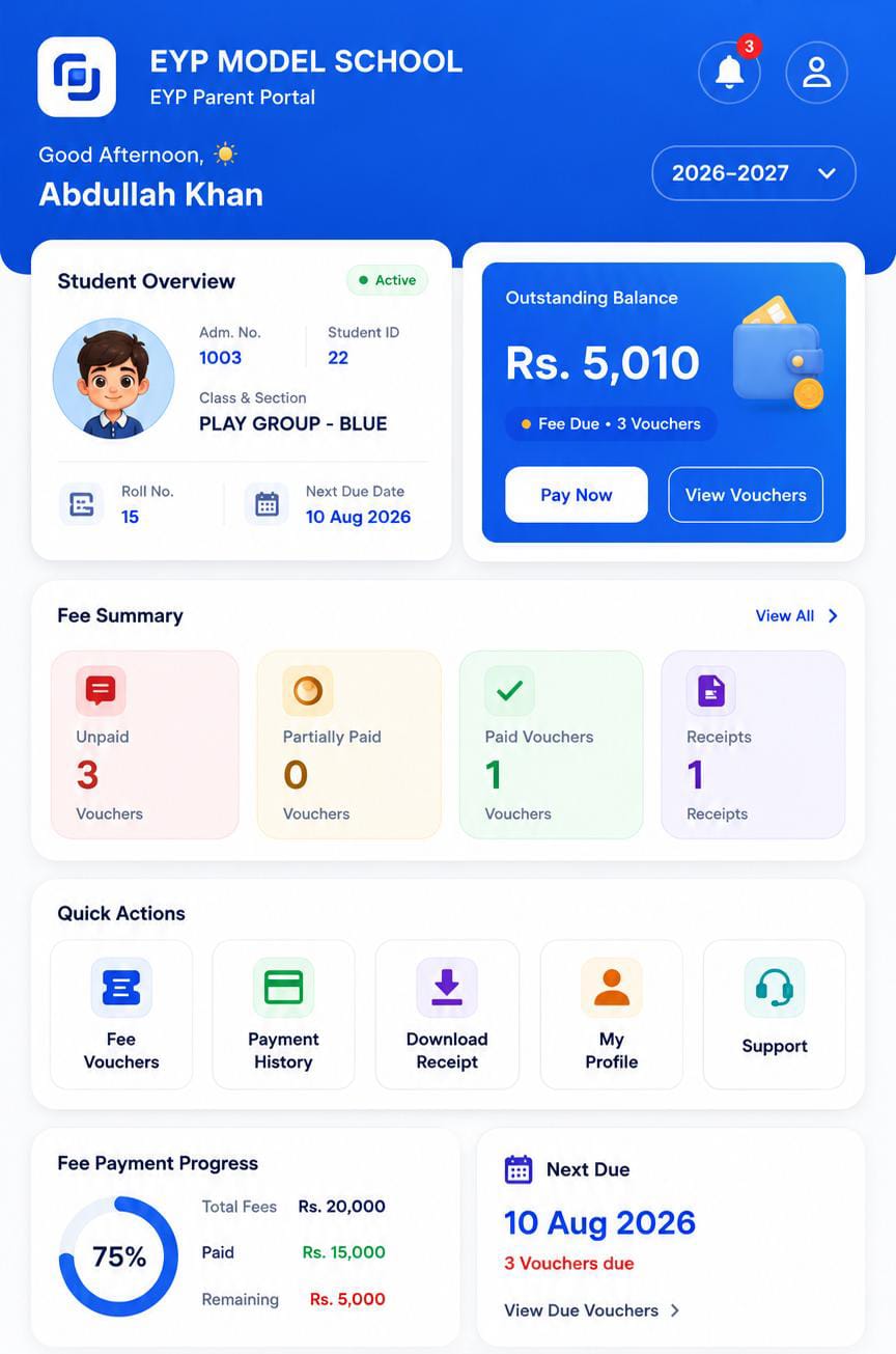 EYP Parent App Dashboard